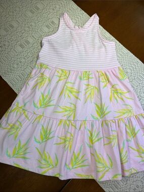 Girls' Pink Summer Dress with Yellow Leaf Print